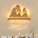 Wood Mountains Decorative Mural Lighting Asia Beige LED Flush Wall Sconce for Bedroom