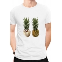 Mens Classic Pineapple Animal Pattern Short Sleeve Round Neck Regular Fit T-Shirt