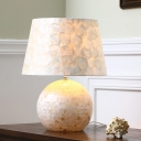 Single Table Lighting Traditional Global Shell Nightstand Lamp with Barrel Shade in White
