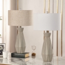 Fabric White/Beige Desk Lamp Drum Shade 1-Head Traditional Ceramics Night Table Lamp for Bedside