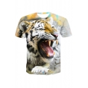 Stylish Mens 3D Tiger Dog Pattern Short Sleeve Round Neck Regular Fitted T-Shirt