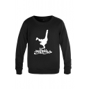 Leisure Mens Letter Cartoon Graphic Long Sleeve Round Neck Relaxed Fit Pullover Sweatshirt