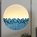 Silver/Blue Fence LED Wall Mural Lamp Minimalist Acrylic Moon Shaped Sconce Light Fixture