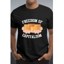 Popular Letter Freedom of Capitalism Graphic Short Sleeve Crew Neck Slim Fit T Shirt in Black