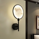 Chinese Style Round Wall Mural Light Acrylic LED Bedroom Wall Mounted Lamp Fixture in Black