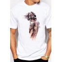 Stylish Mens T-Shirt Character Mask Pattern Short Sleeve Round Neck Fitted Tee Top