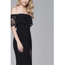 Popular Womens Lace Panel Off the Shoulder Maxi Fishtail Cocktail Dress in Black