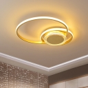 Hoop Shaped Flush Mount Lighting Simplicity Metal LED Bedroom Flush Lamp in Black/Gold, 14