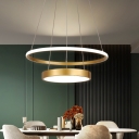 2-Tier Circle Restaurant Chandelier Metallic LED Modernist Ceiling Suspension Light in Black/Gold, White/Warm Light