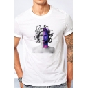 Unique Tee Top Statue Pattern Round Neck Short Sleeve Regular Fitted Tee Top for Men