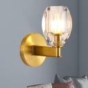 Gold Single-Bulb Wall Sconce Postmodern Cut Crystal Oval Wall Mount Light Fixture