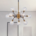 Clear Glass Ball Shade Suspension Light Modernist 12/16 Lights Sputnik Hanging Chandelier in Black and Gold