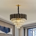 Tiered Crystal Block Ceiling Pendant Modern Style 6 Bulbs Clear Chandelier Light Fixture for Sleeping Room