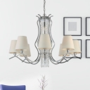 Traditional Cone Shade Chandelier 9 Lights Fabric Ceiling Pendant in White with Crystal Chain