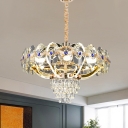 Clear Crystal Round LED Chandelier Postmodern Living Room Hanging Ceiling Light in Rose Gold