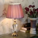 Fabric Conic Night Light Country Style 1 Head Study Room Table Lamp in Pink with Crystal Urn Base