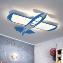 Airplane Boys Bedroom Flush Mount Fixture Acrylic LED Cartoon Flush Mount Lighting in Blue