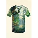 Novelty Mens 3D Tee Top Jungle Stone Pattern Round Neck Slim Fit Short Sleeve Tee Top