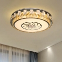 Nickel Finish LED Ceiling Lighting Modern Cut Crystal Round Flush Mounted Lamp with Windmill Pattern