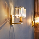 1-Light Rectangular Wall Mount Lighting Contemporary Style Crystal Block Sconce in Brass for Bedside