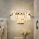 Drum-Shape LED Wall Mounted Light Contemporary Clear Crystal Gold Sconce Light Fixture for Staircase