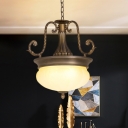 Retro Oval Shade Pendant Light 3-Bulb Opal Frosted Glass Suspended Lighting Fixture in Brass