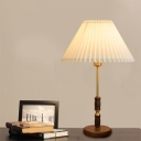 Empire Shade Bedroom Table Light Countryside Gathered Fabric Single-Bulb Dark Wood Night Lamp