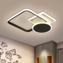 Black Square and Round Semi Flush Nordic LED Metallic Flush Light Fixture in Warm/White Light, 19