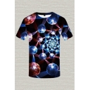 Mens 3D T-Shirt Fashionable Spiral Planet Pattern Slim Fit Short Sleeve Round Neck T-Shirt