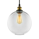 Clear Glass Globe Mini Pendant Light in Antique Brass for Kitchen Island Foyer Porch