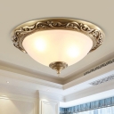 Bowl Shade Opal Glass Flushmount Traditional 2/3-Head Bedroom Close to Ceiling Light in Brass, 12