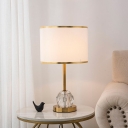 Gold 1 Head Table Light Traditional Fabric Drum Shade Night Lamp with Crystal Ball Base