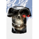 Unique Men's T-Shirt Fire Skull 3D Printed Short Sleeve Crew Neck Regular Fit T-Shirt