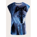 Unique Mens 3D Tank Top Animal Wolf Triangle Pattern Regular Fit Sleeveless Crew Neck Tank Top