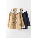 Winter's New Arrival Cute Cartoon Bear Claw Embroidered Toggle Button Front Tunic Coat