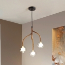 Rural Style Sphere Hanging Chandelier 3 Lights Clear Glass Down Lighting with Wood Branch Design