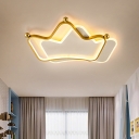 Metallic Crown Flush Mount Light Cartoon LED Close to Ceiling Lamp in Gold for Kids Room