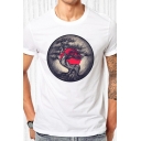 Trendy Top Tee Landscape Guest Greeting Pine Sun Circle Pattern Crew Neck Short Sleeve Regular Fitted T-Shirt for Men