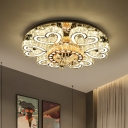 Heart-Shaped Living Room Flush Light Contemporary Cut Crystal Chrome LED Ceiling Lighting Fixture