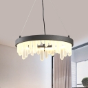 Hoop Hand-Cut Crystal Hanging Ceiling Light Modern 6-Bulb Black Chandelier Lighting Fixture