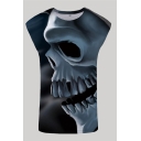 Simple 3D Tank Top Skull Pattern Sleeveless Crew Neck Fitted Tank Top for Men