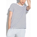Classic Mens Tee Top Striped Pattern Short Sleeve Round Neck Regular Fitted Tee Top