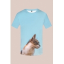 Cool Mens 3D Tee Top Cat Pattern Short Sleeve Slim Fitted Crew Neck Tee Top