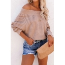 Amazing Plain Knitted Long Sleeve Off the Shoulder Relaxed Pullover Sweater for Girls