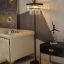4-Light Crystal Prism Floor Light Vintage Black 2-Tier Round Bedroom Stand Up Lamp