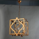 Brown Quatrefoil Cage Pendant Chandelier Country Style Metal 4 Bulbs Kitchen Drop Lamp