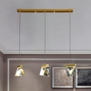 3-Bulb Clear Crystal LED Multi Pendant Post-Modern Brass Pyramid Dining Table Suspension Light