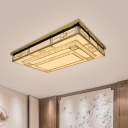 White-Gold LED Flush Mount Lighting Modern Crystal 3-Tier Rectangle Ceiling Flush Mount