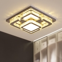 Rectangle Semi-Flush Mount Contemporary Faceted Crystal Stainless-Steel LED Ceiling Light for Sleeping Room