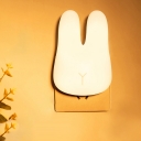 Cartoon Rabbit Plug-in Night Lighting Plastic Nursery LED Wall Light in White with Remote